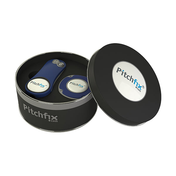 Round Golf Gift Tin with Fusion 2.5 repair tool and Multimarker chip