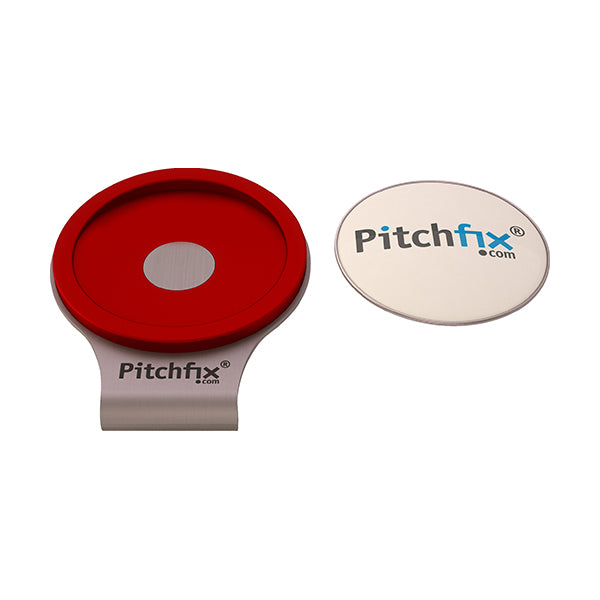 Red Pitchfix Hat and Cap Clip Golf ball marker